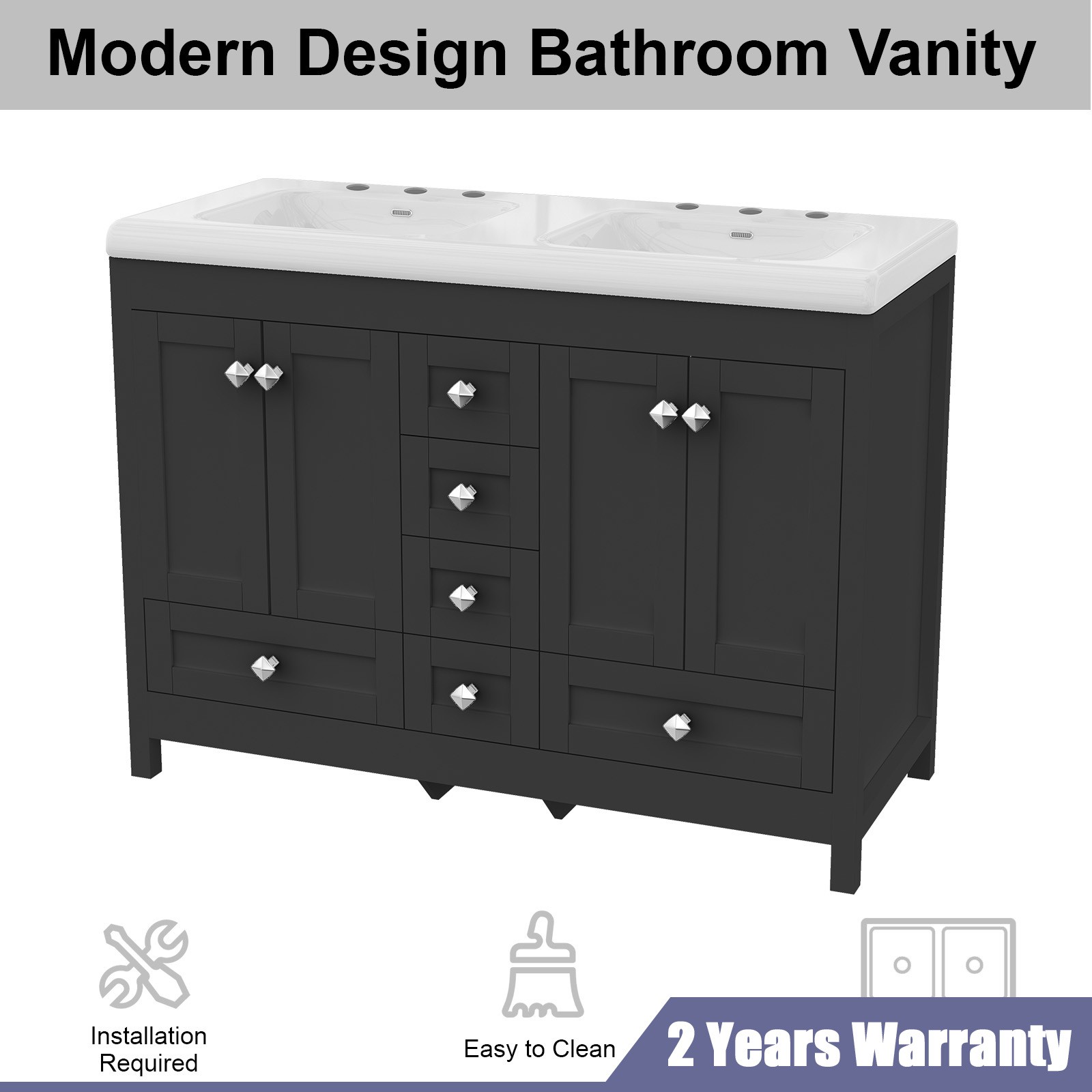 Bathroom Vanity Freestanding Double Basin Ceramic Sink Vanity Cabinet Drawers