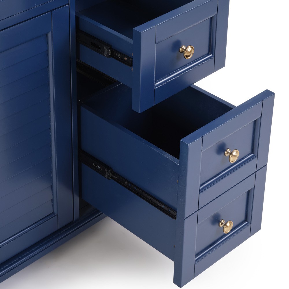 36″ Blue Bathroom Vanity with Ceramic Sink, Soft-Close Drawers, Solid Wood Frame