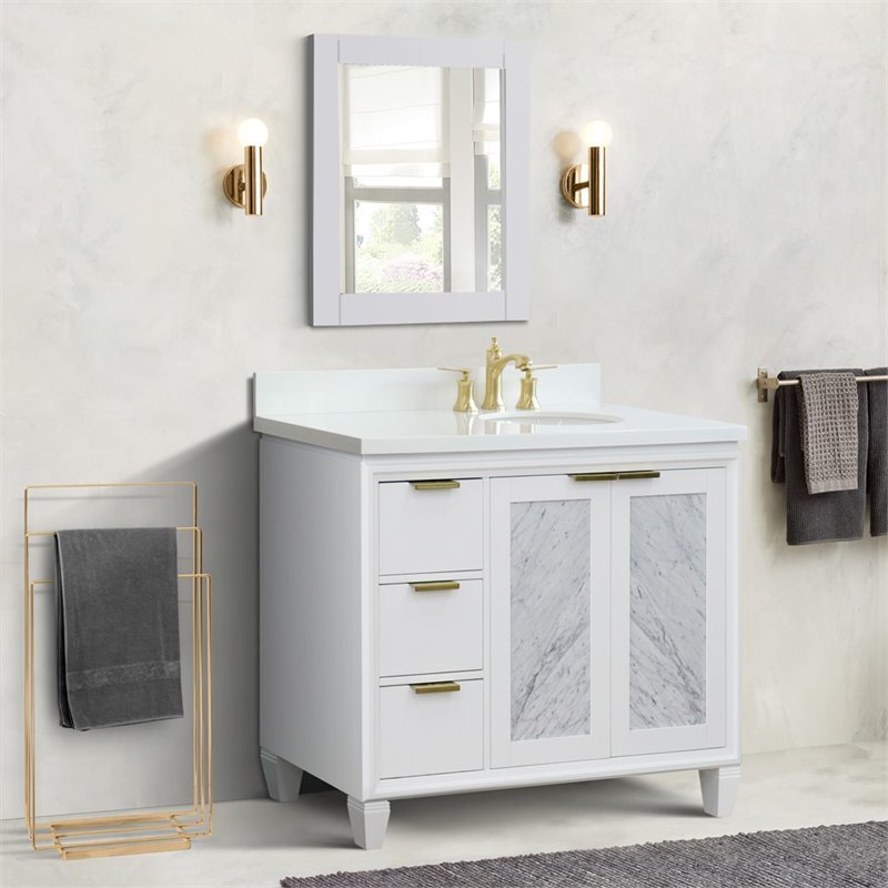 Trento 43″ Solid Wood Vanity with Right Oval Sink in White Quartz Stone