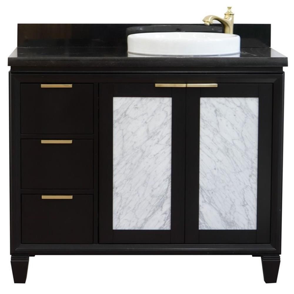 Trento Solid Wood Vanity with Right Round Sink in Blue/Black Galaxy
