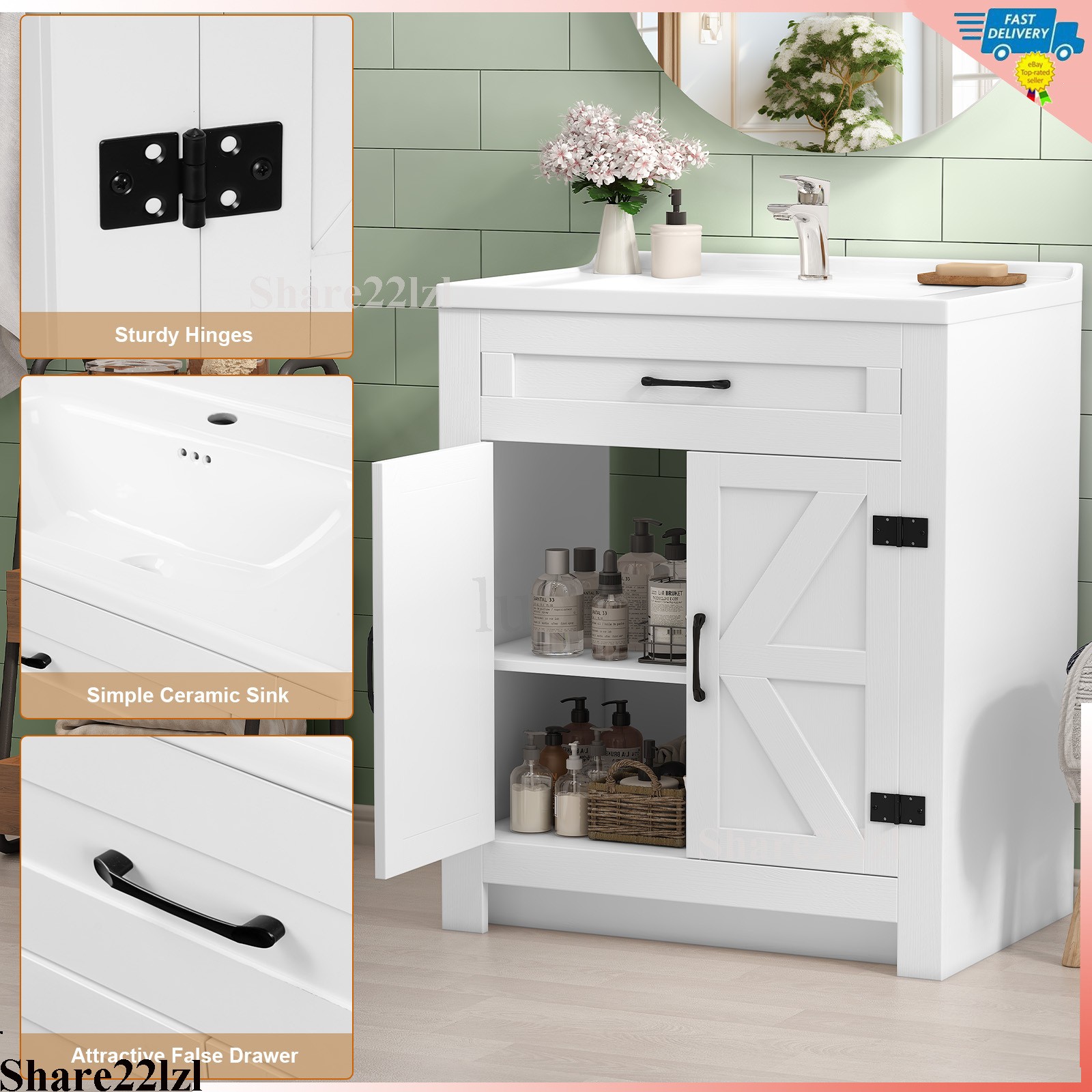 31″ Bathroom Vanity with Sink Combo Bathroom Cabinet with 2 Doors Freestanding