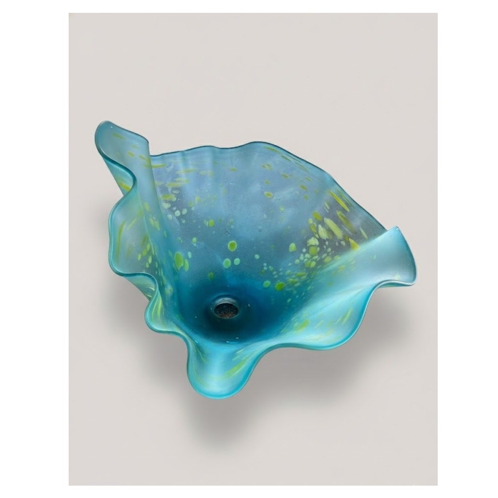 Sink Art Glass Vessel Turquoise Lime Green Swirl Hand Blown Bathroom Basin 22″