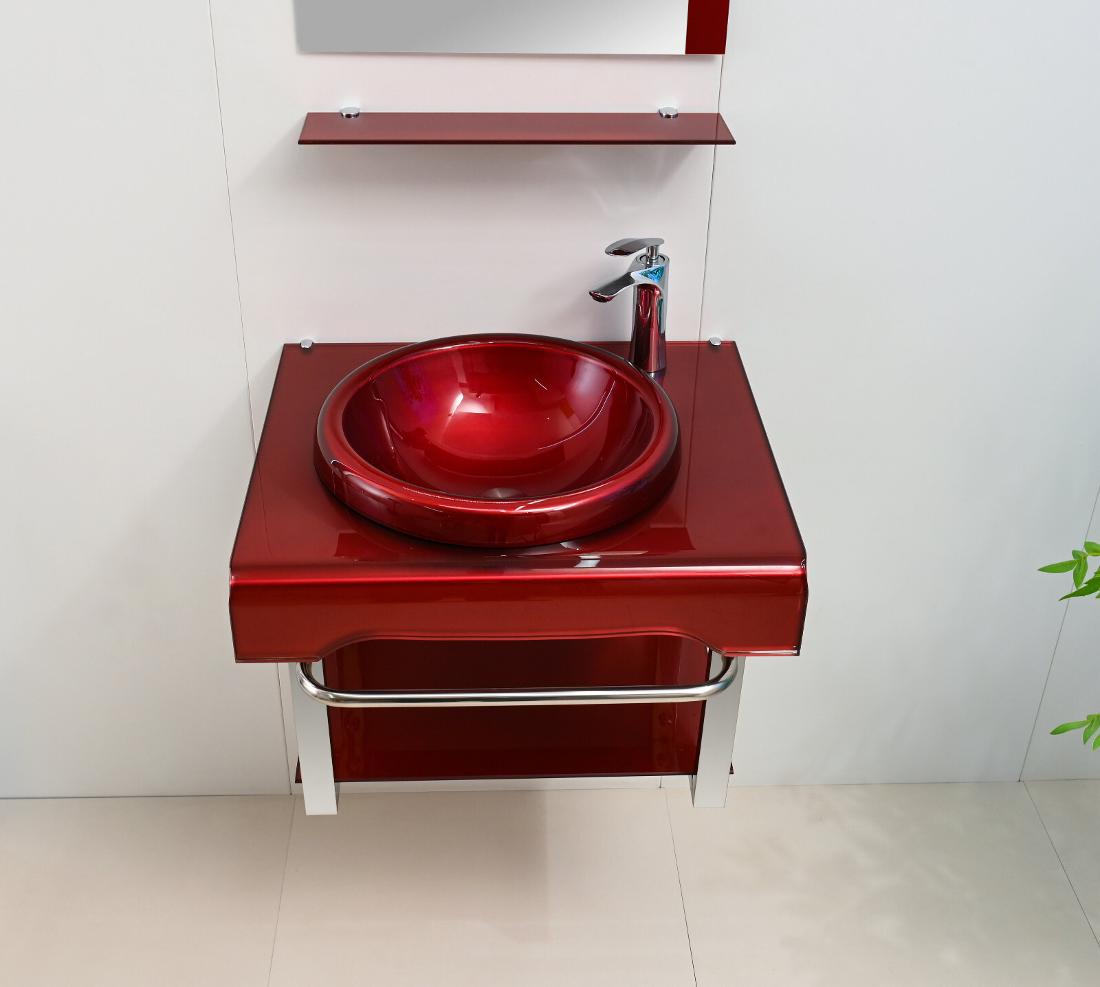 24″ Wide Modern Tempered Glass & Stainless-Steel Set include mirror and shelve