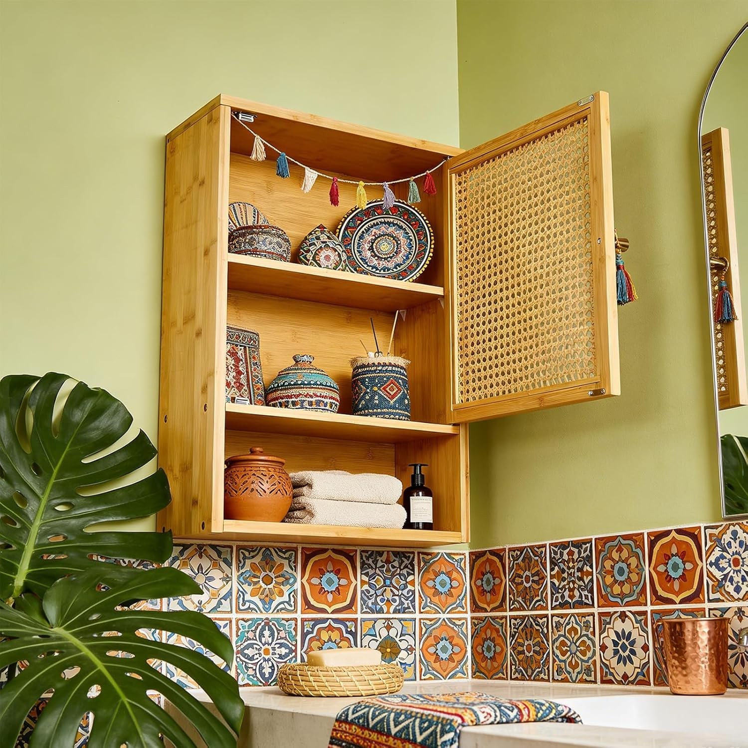 Garvee Rattan Door Bamboo Wall Storage Cabinet,Bathroom Medicine Cabinet,Kitchen