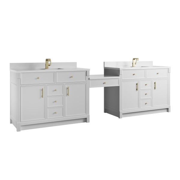 120″ James Martin Bellshire 660-VMC120-BW-1WZ Dual Vanity Cabinet White Zeus Top