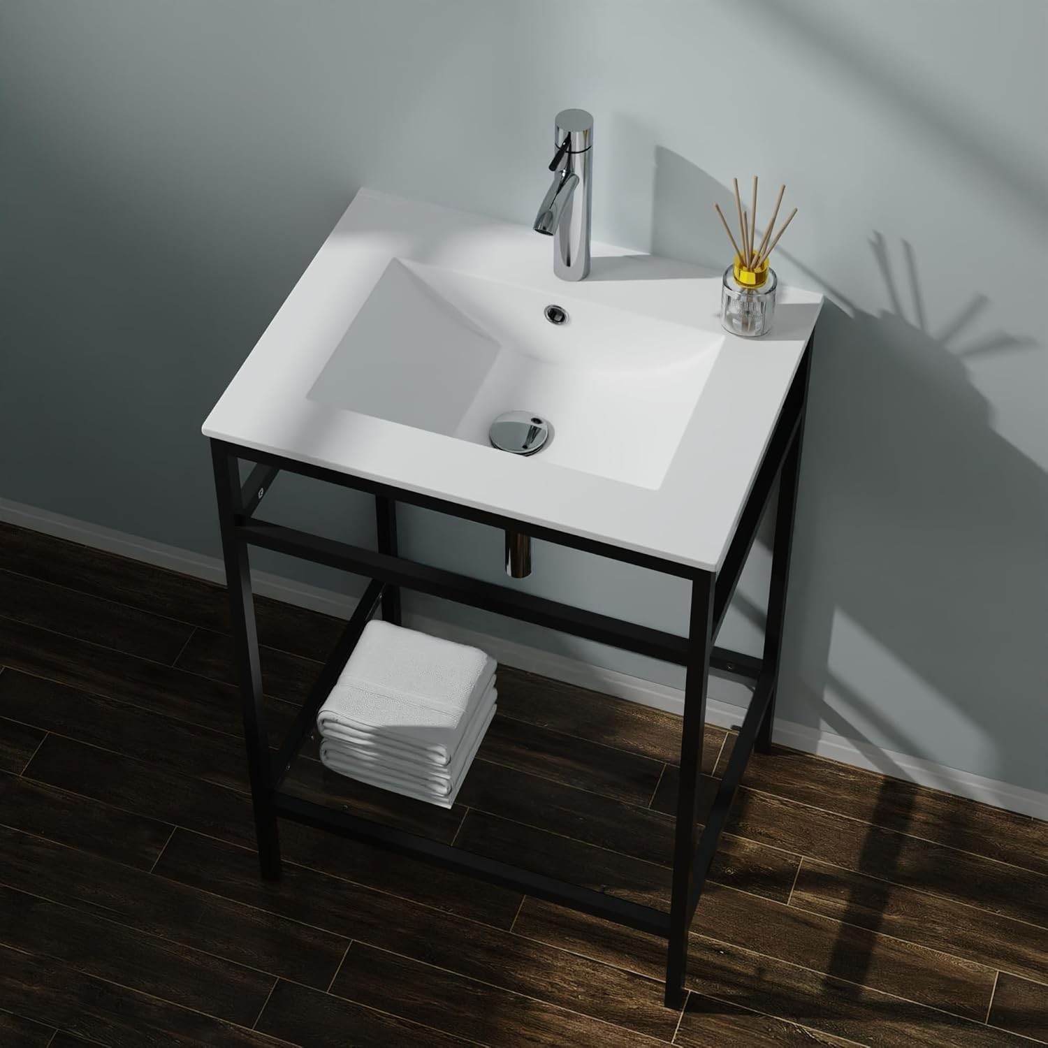 24 Utility Sink with Faucet, Space Saving Laundry Basement Ceramic Sink