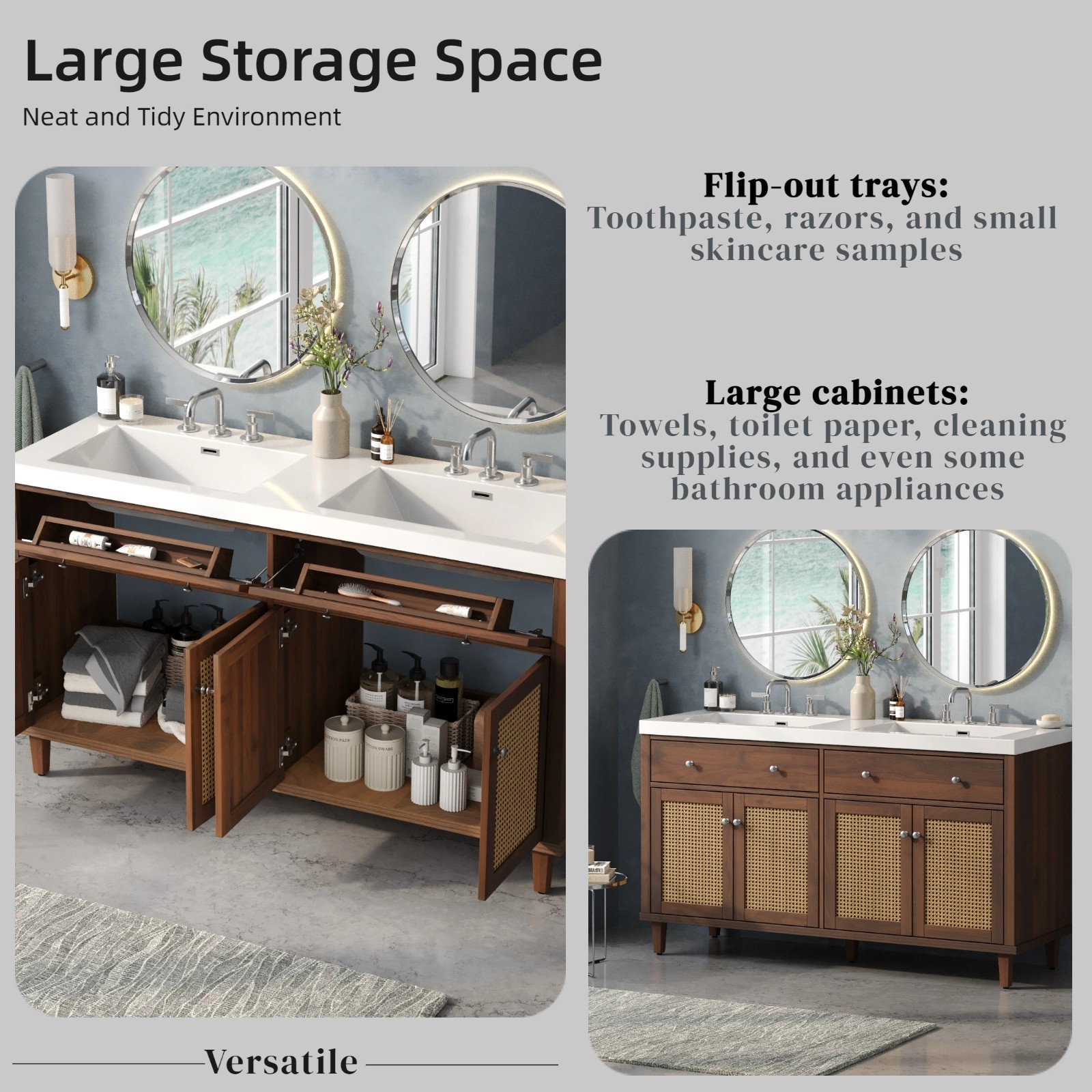 60 Inch Bathroom Vanity with Double Sink,Large Storage Space with 2 Tip-Out Tray