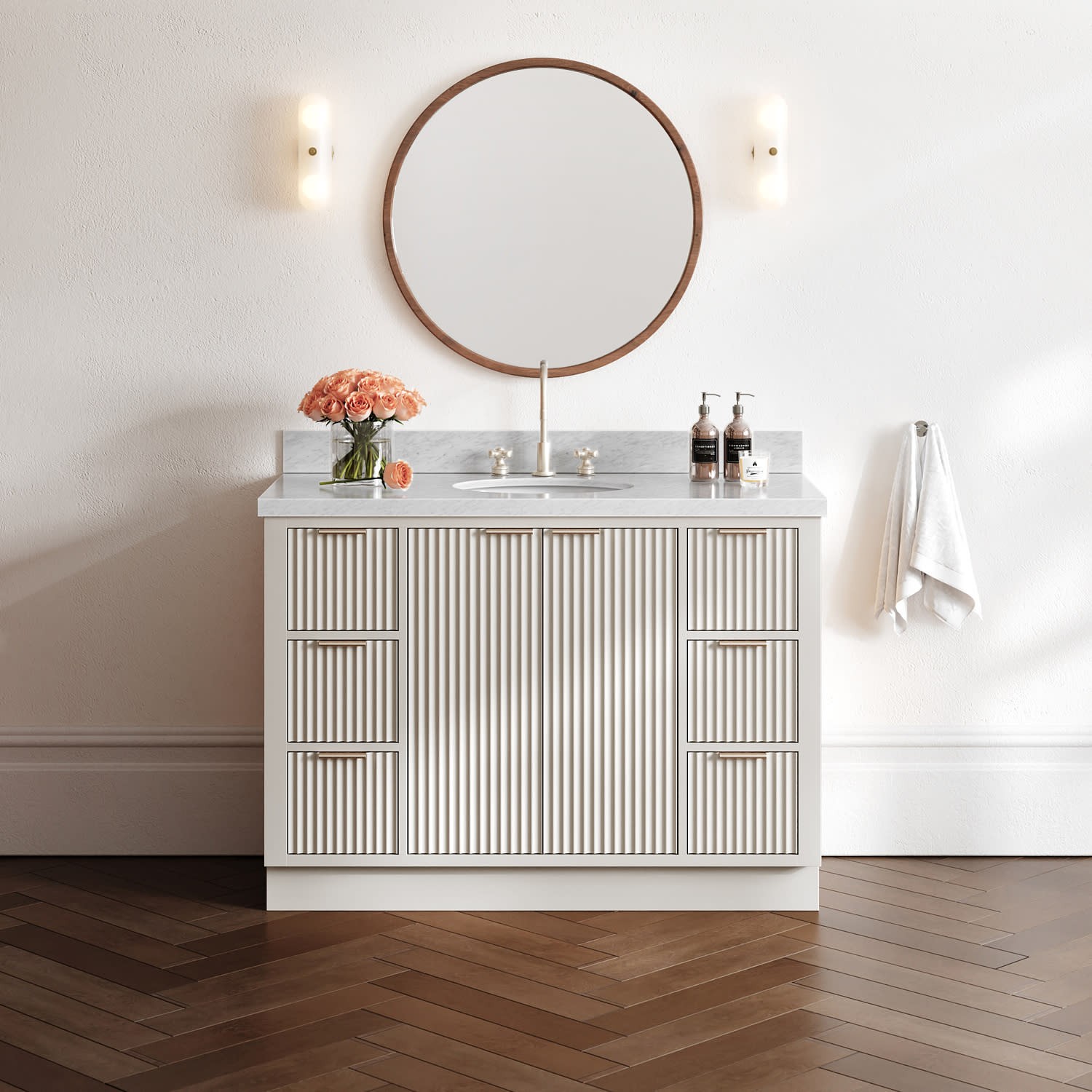 Ariel P49CWOVO Milan 49″ – Warm White / Italian Carrara Marble Top / Brushed