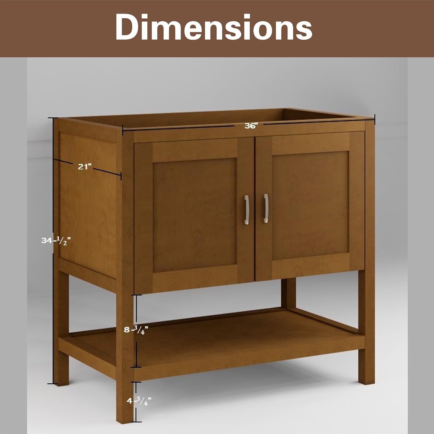 36″ Natural Wood Bathroom Vanity Base Only – Freestanding Solid Wood Sink