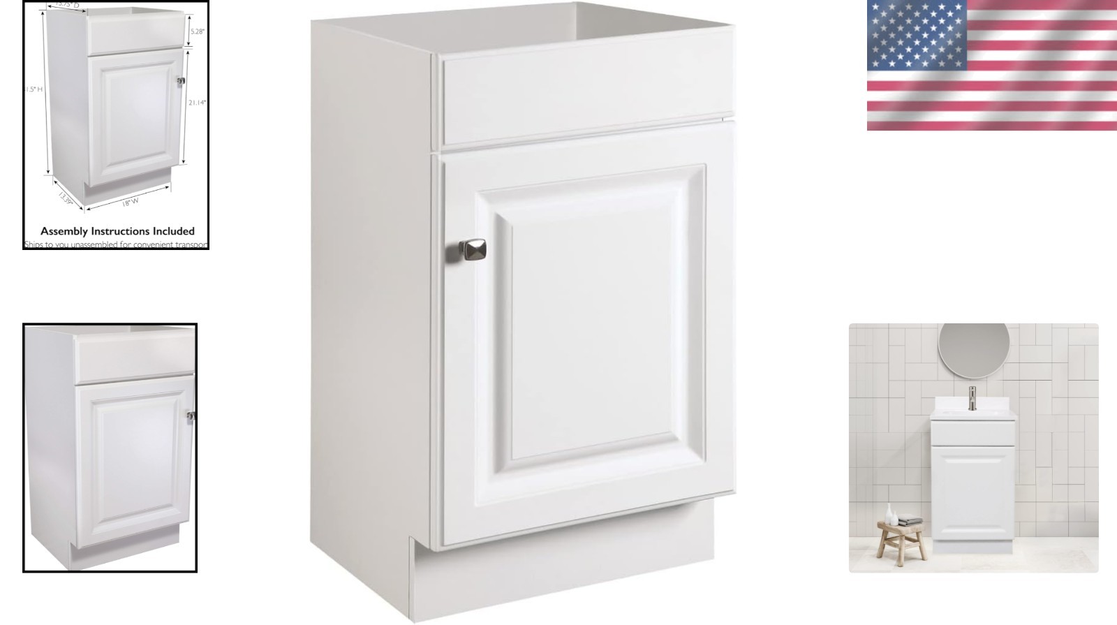 Elegant 18-Inch Unassembled Bathroom Vanity Cabinet – White & Moisture Resistant