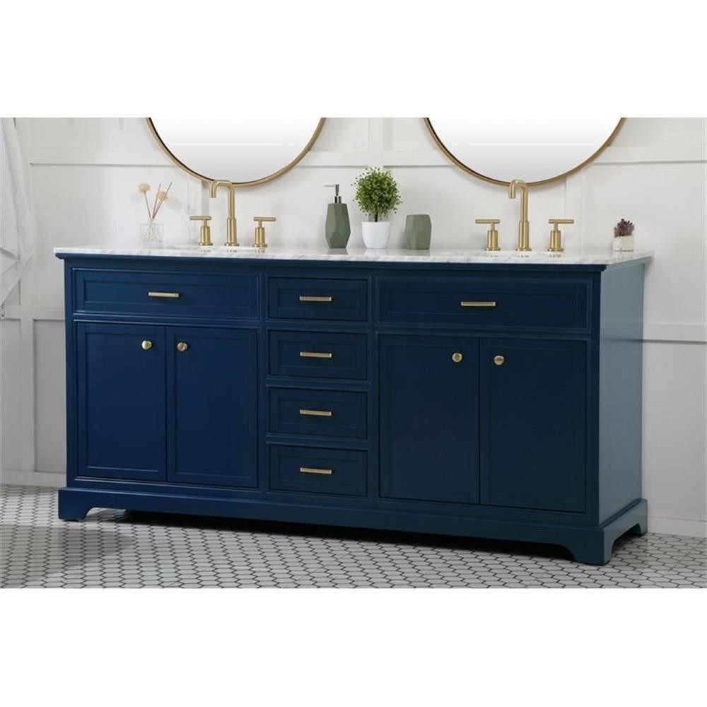 Elegant Decor Americana 72″ Metal MDF Marble Double Bathroom Vanity in Blue