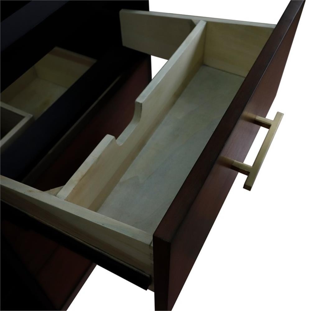 61 in. Double Wooden Vanity Walnut Black Black Galaxy Granite Round Sink