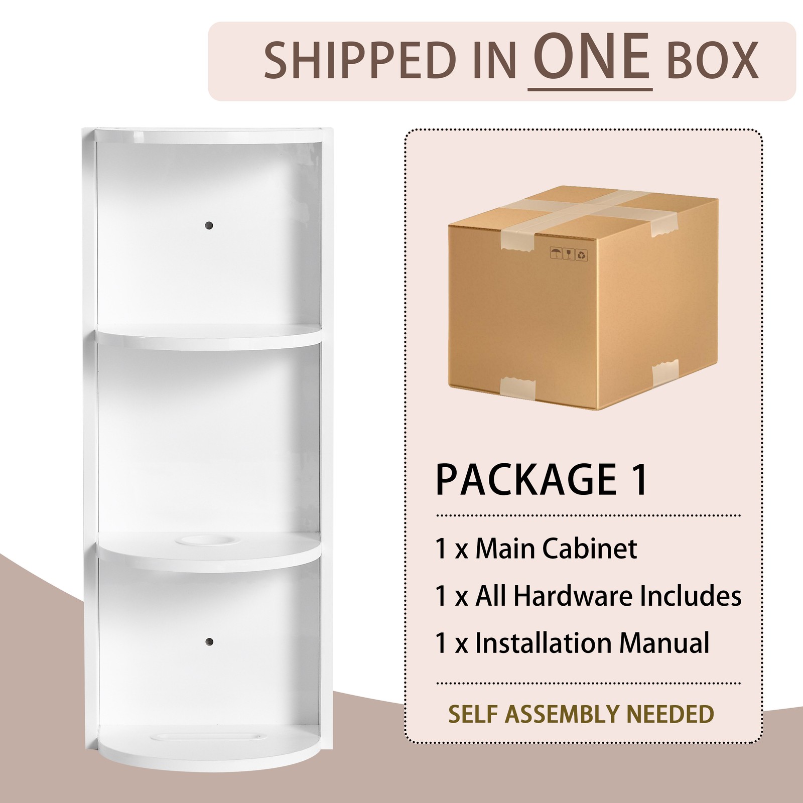 16″ Plywood Freestanding Bathroom Vanity Ceramic Sink Basin +Storage Rack White