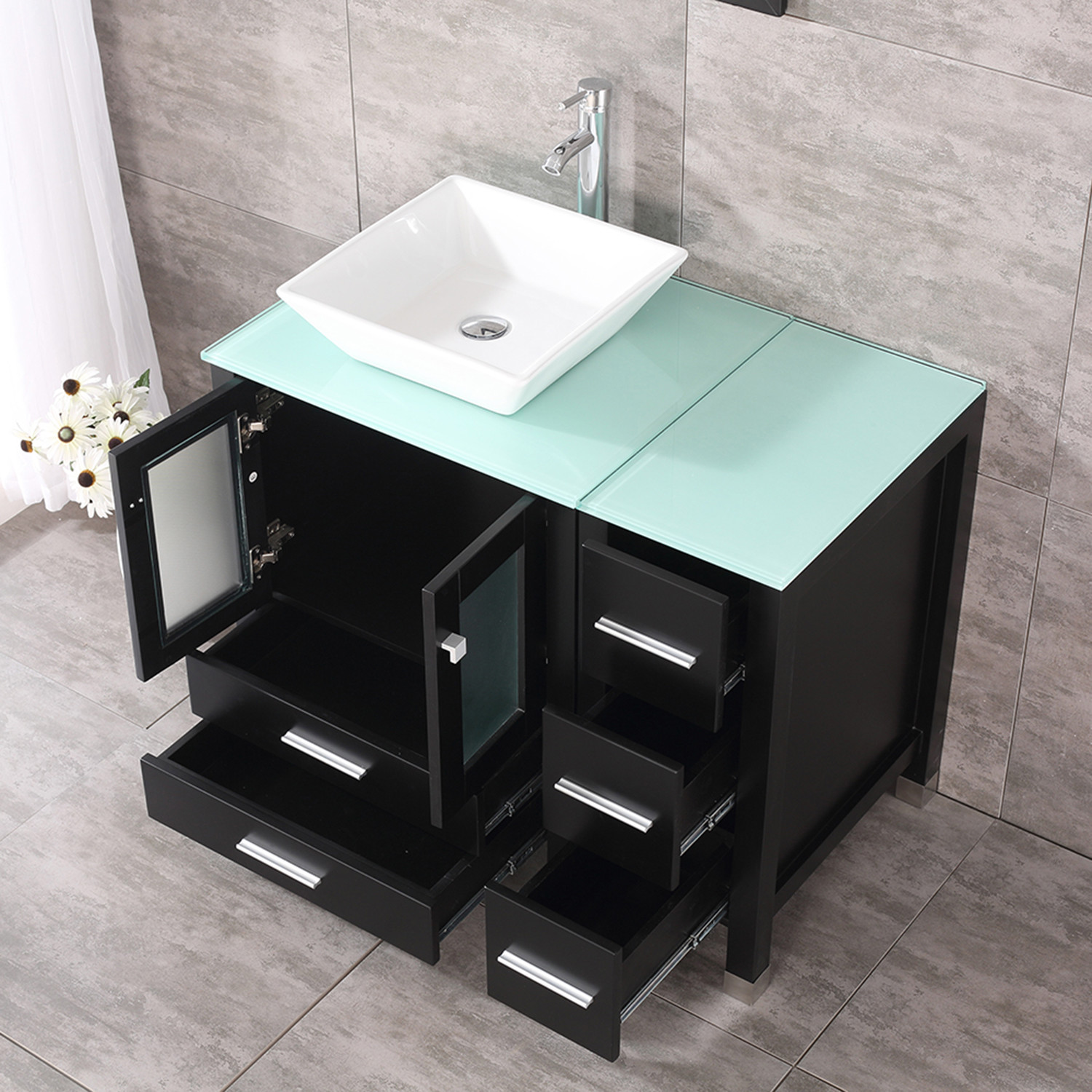 36″ Bathroom Vanity w/Sink Combo Cabinet Undermount Ceramic Vessel Sink w/Mirror