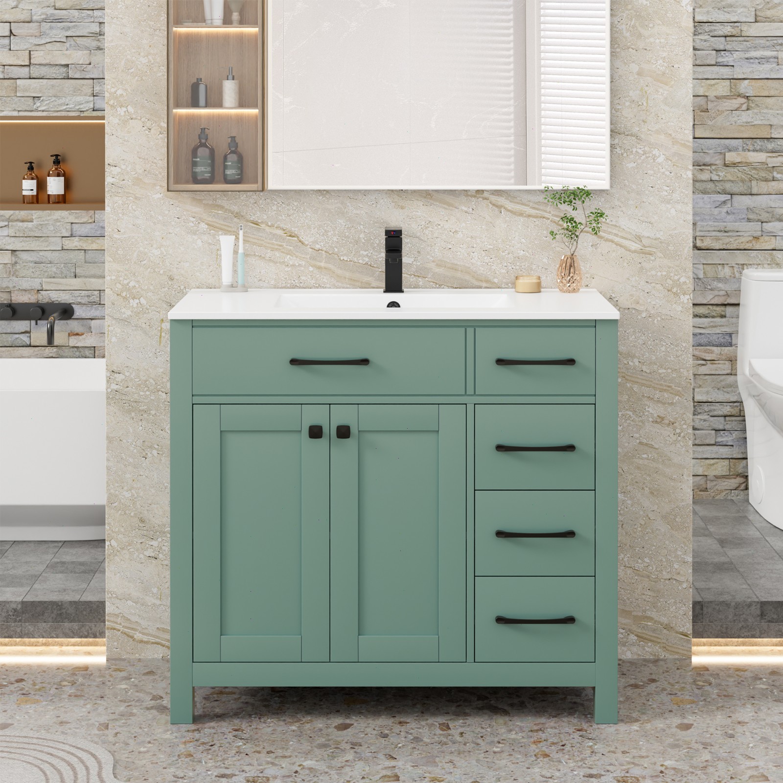 Eclife Bathroom Vanity Cabinet Set with Undermount Ceramic Vessel Sink Combo