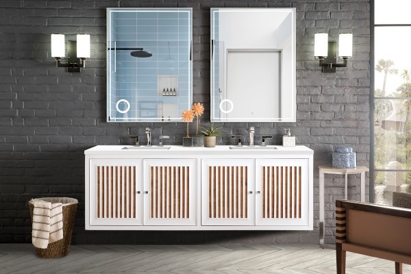72″ James Martin Athens E645-V72-GW-3WZ Double Vanity Cabinet White Zeus Top