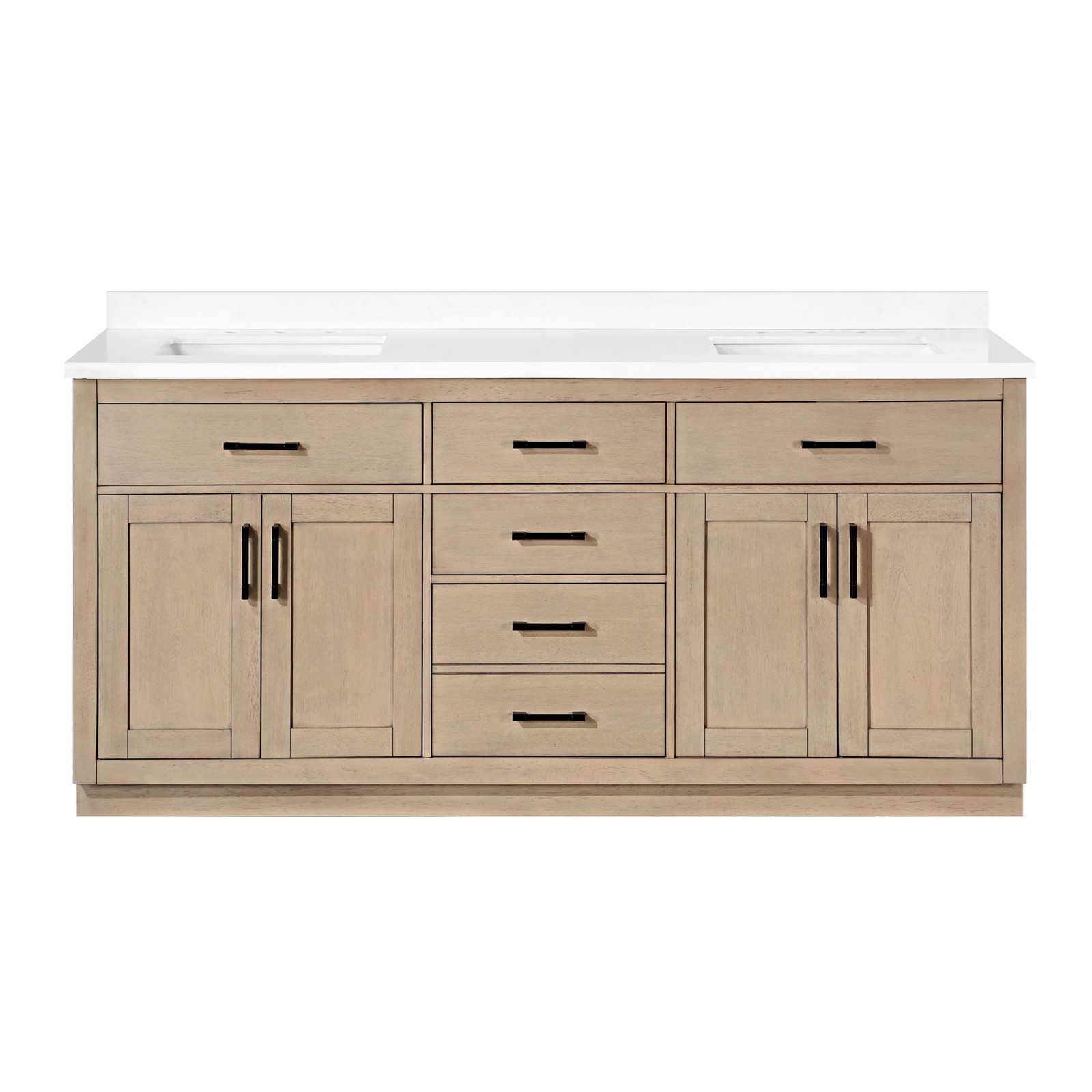 Bailey 72″ Double Bathroom Vanity in Sahara Birch with White Countertop