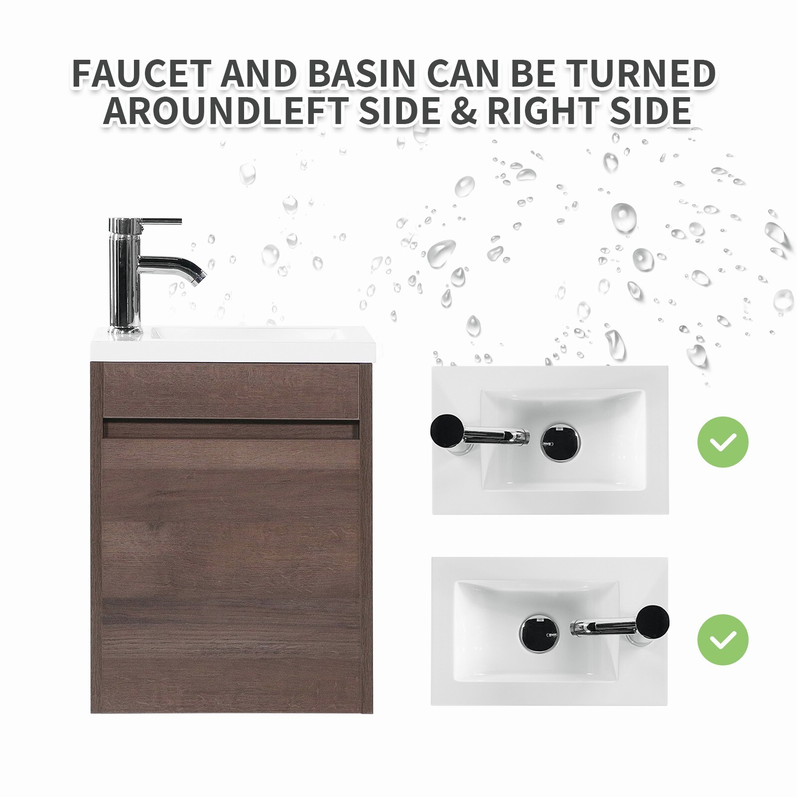 16″ Bathroom Vanity With Sink Wall Mount Floating Cabinet for Small Roomw/Faucet