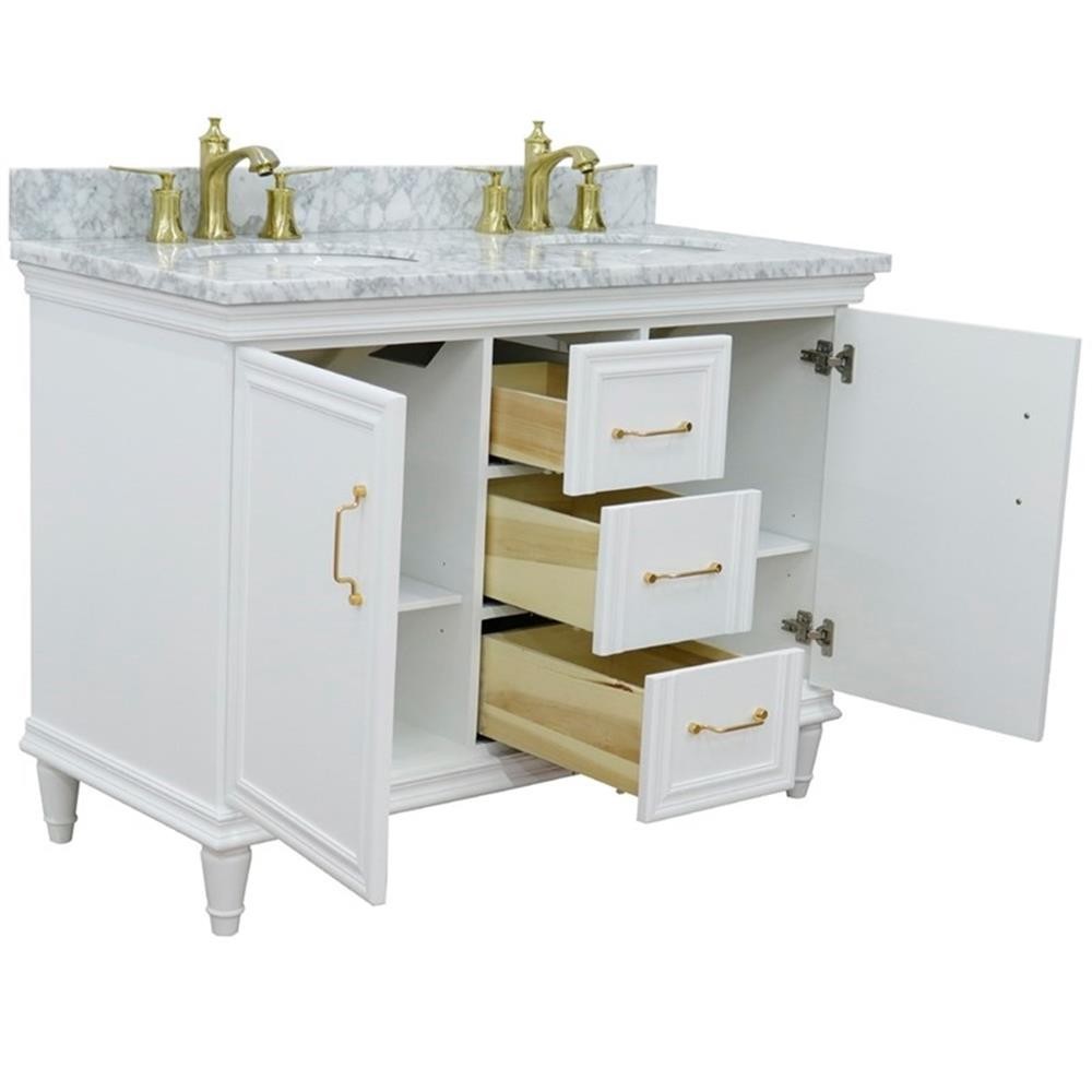 49 in. Double Wooden Vanity White with White Carrara Oval Sink