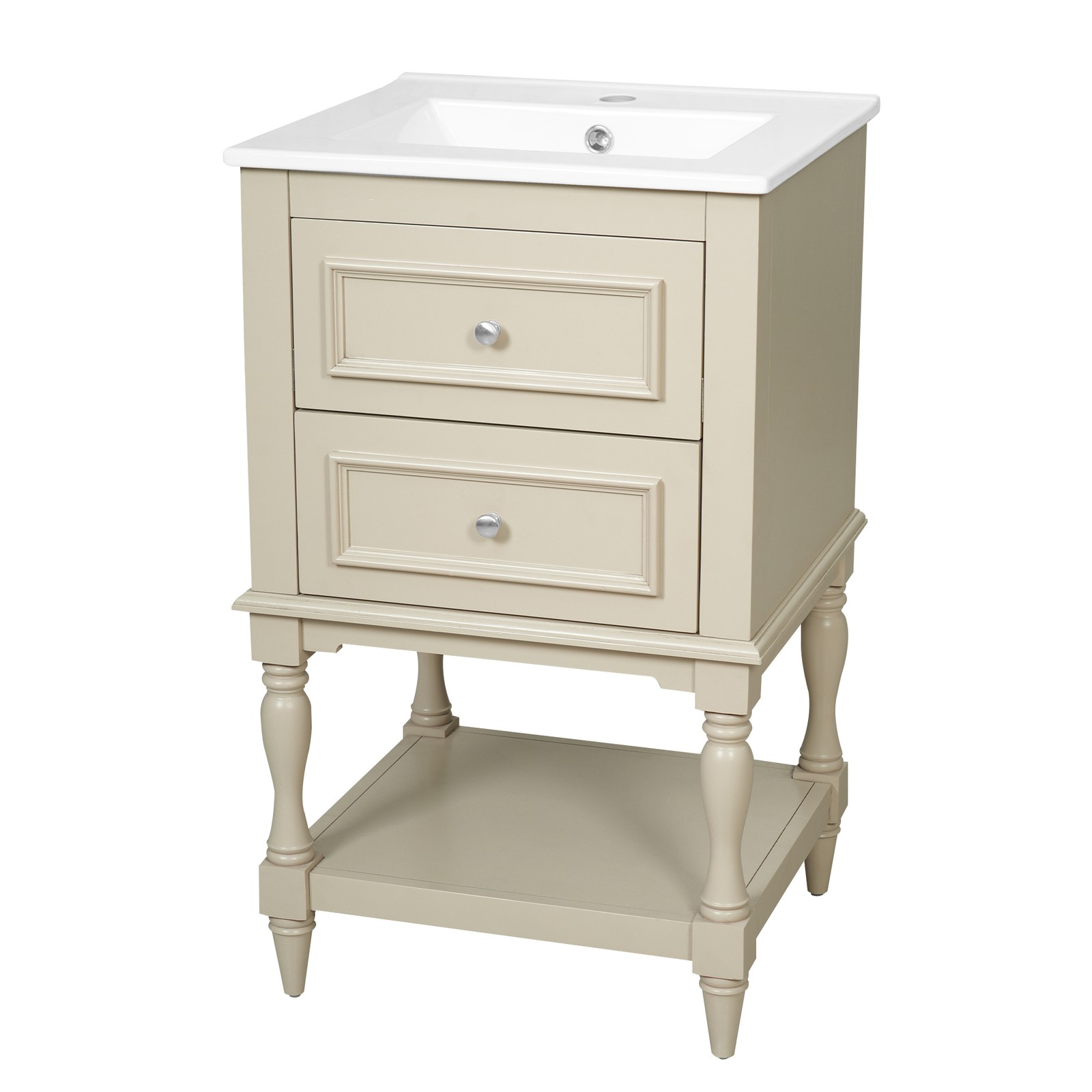 FUNIDEE 20” Bathroom Vanity Set Storage Cabinet with Ceramic Sink Combo Beige