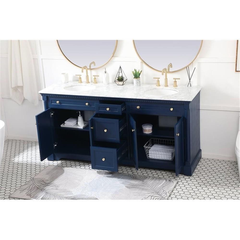 Elegant Decor Clarence 72″ Solid Wood and Metal Double Bathroom Vanity in Blue