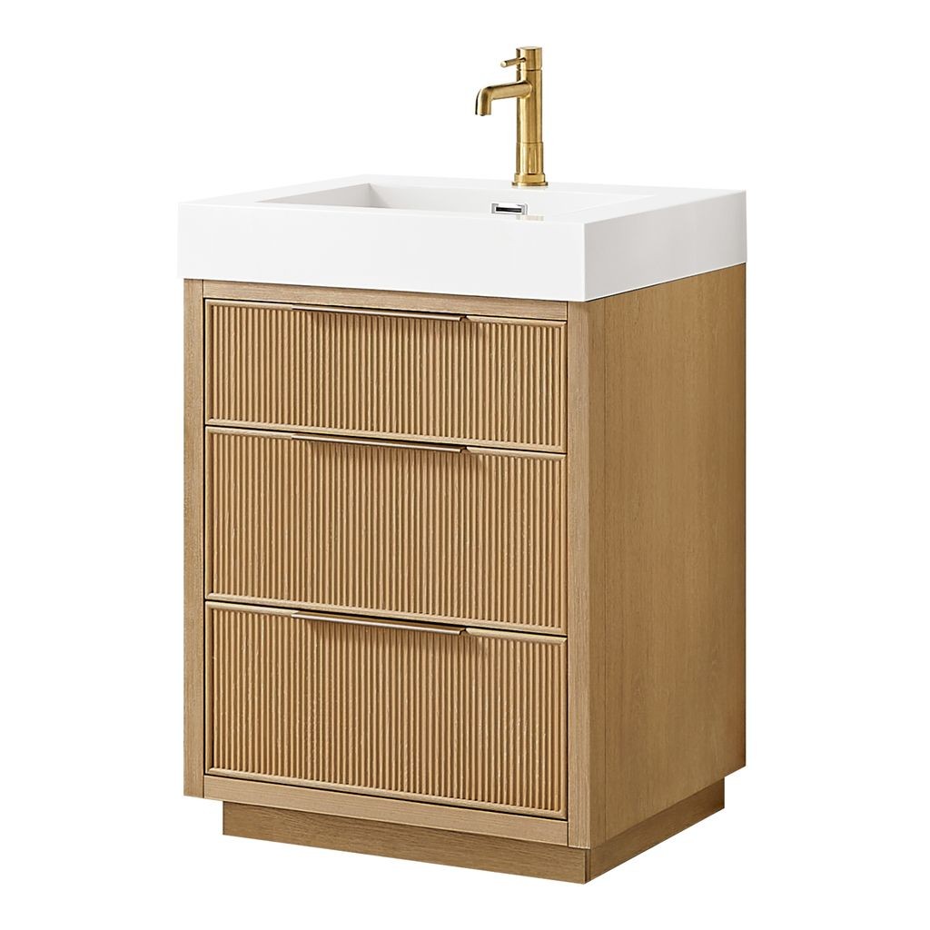 Hohhot 24″ Single Bath Vanity in Washed Ash Grey with White Stone Top