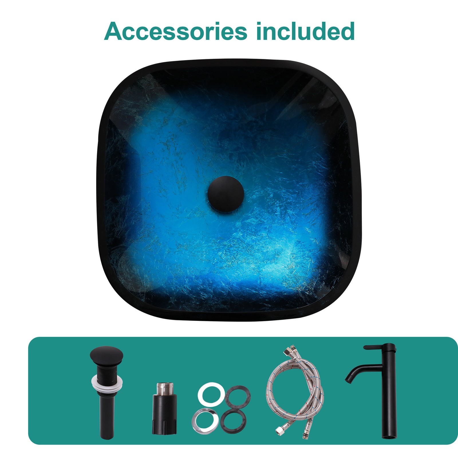 Bathroom Artistic Tempered Glass Vessel Bathroom Sink w/Faucet & Pop-up Drain