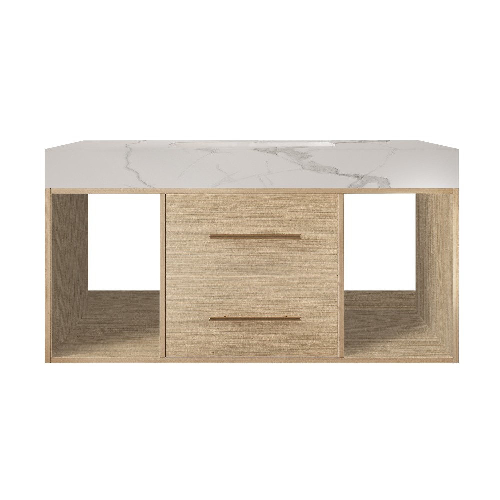 39.4 ” Floating Bathroom Vanity with Ceramic sink, Modern Wall Mounted Vanity