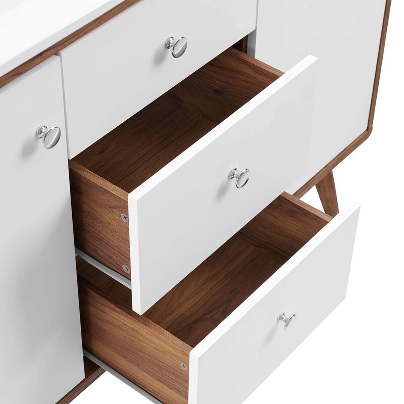 White Mid Century Modern Walnut Bathroom Vanity Ceramic Sink Single Double