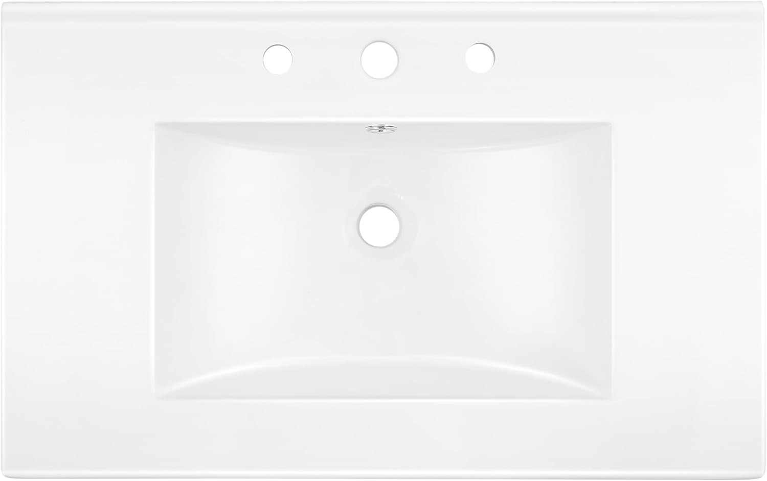 Ancillary 30 In. W X 18.25 In. D Ceramic Vanity Sink Top with 3-Hole Rectangular