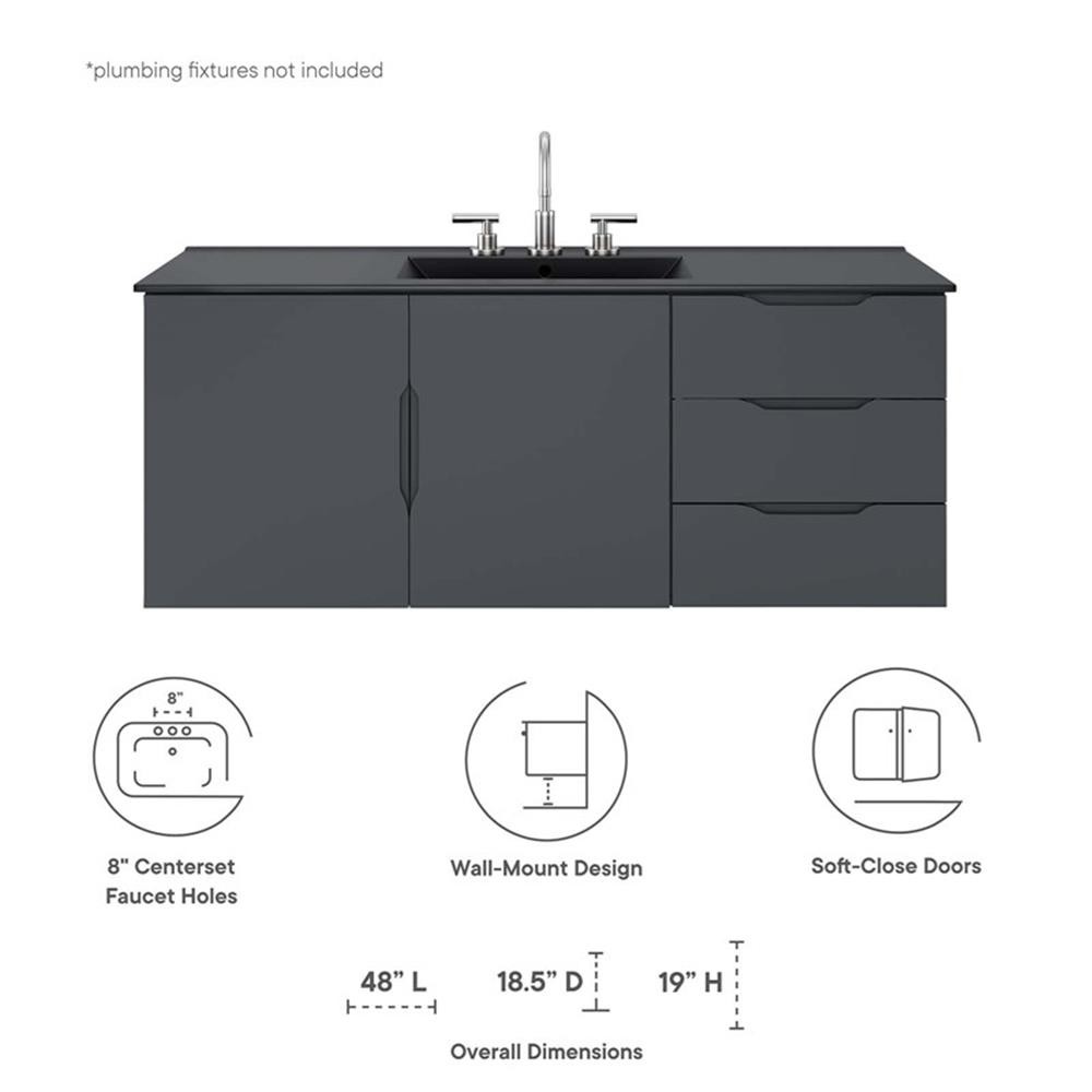 Modway Vitality Modern Wood Single Sink Bathroom Vanity in Gray/Black