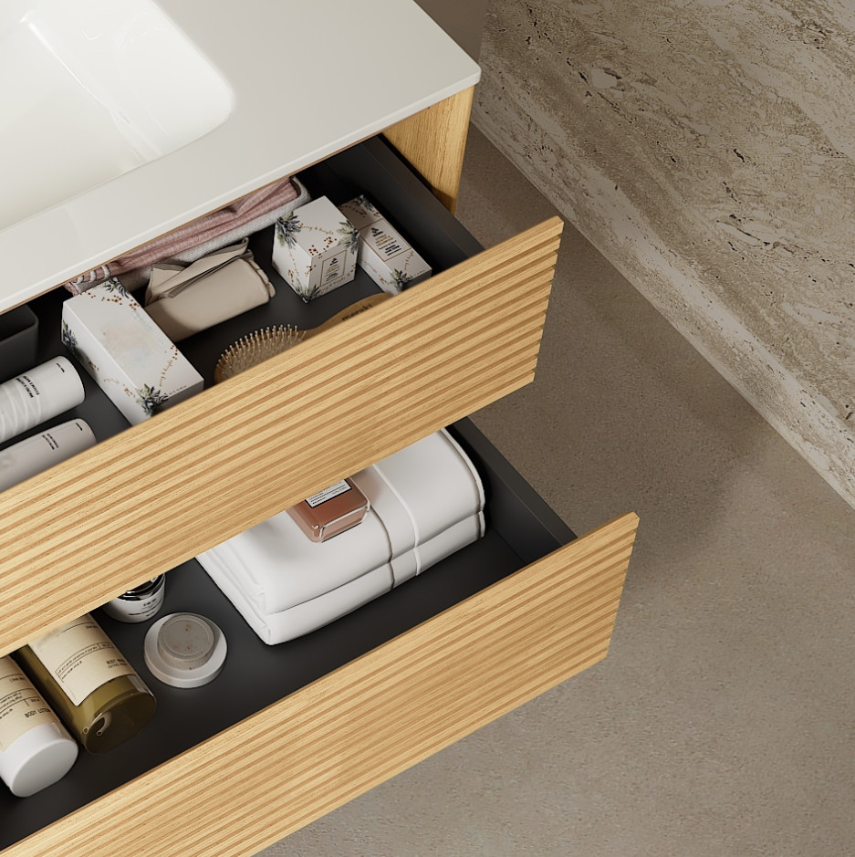 30″ Floating Bathroom Vanity with Ceramic Sink, Corolla Oak Woodgrain