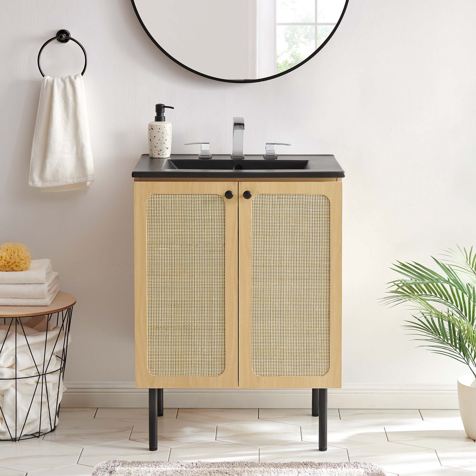 Modway Chaucer 24” Bathroom Vanity in Oak Black With Ceramic Sink Basin