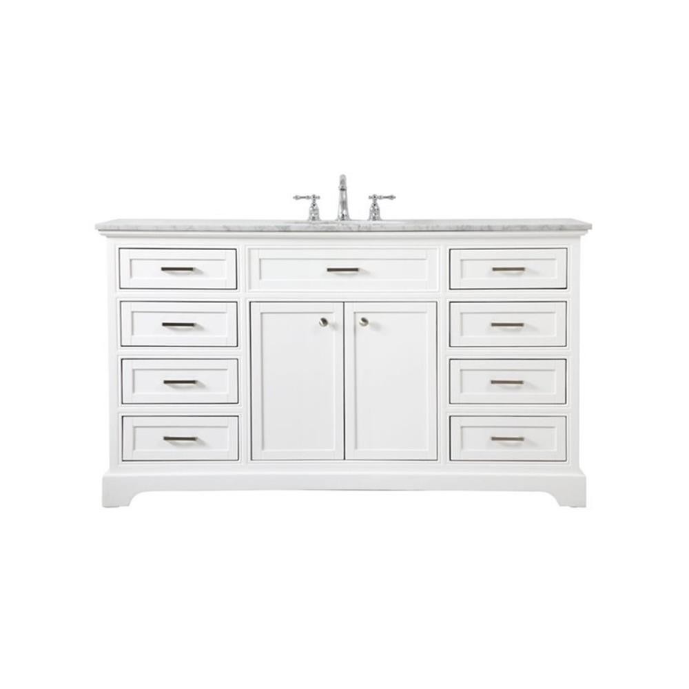 Elegant Decor Americana 60″ Metal MDF Marble Single Bathroom Vanity in White