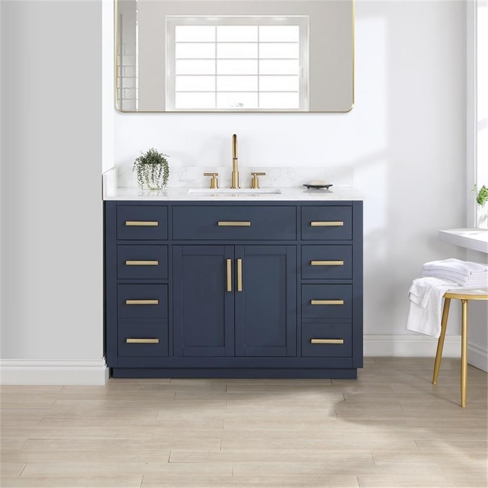 Pemberly Row 48″ Wood Vanity in Royal Blue with Composite Stone Top no Mirror
