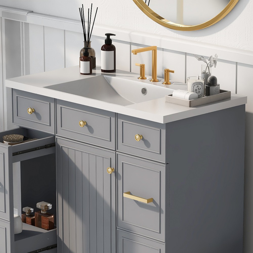36×18″ Rectangular 3 Hole Bathroom Resin Sink, Vanity Top Sink Only