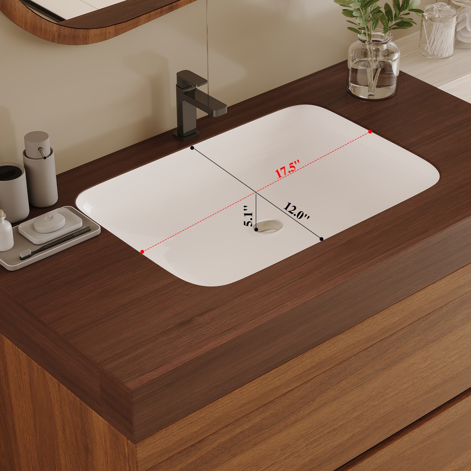 29.9″ Floating Bathroom Vanity with Marble Top and Ceramic Sink