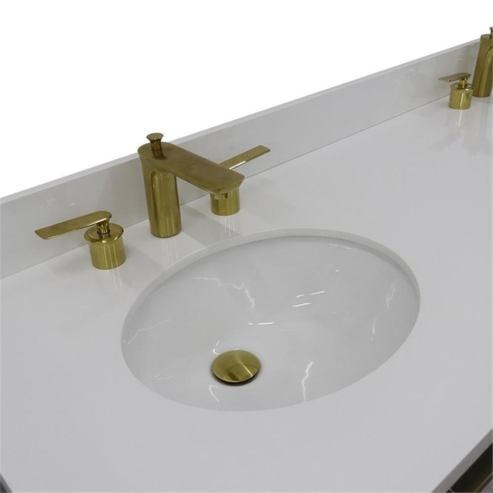 Trento 61″ Double Oval Sink Vanity in Dark Gray/White Quartz Stone