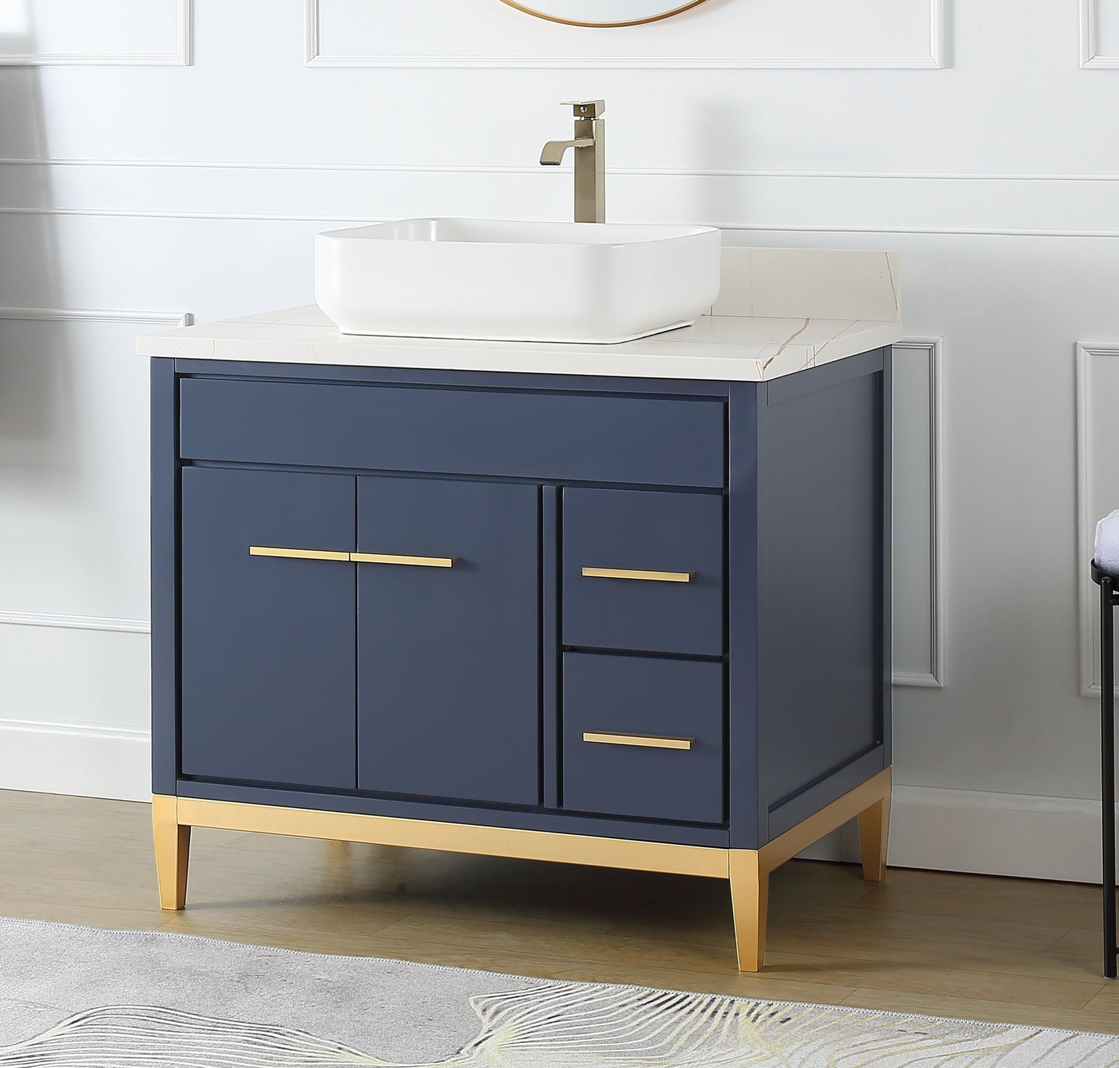 36 inch Navy Blue Beatrice Vessel Sink Bathroom Vanity – 9936NB-36U