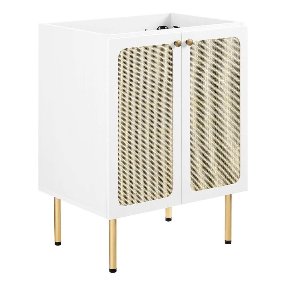Pemberly Row 24″ Wood & Rattan Bathroom Vanity Cabinet in White