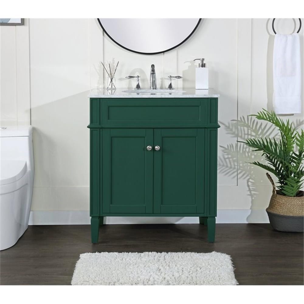 Elegant Decor Park Avenue 30″ Metal MDF Marble Single Bathroom Vanity in Green
