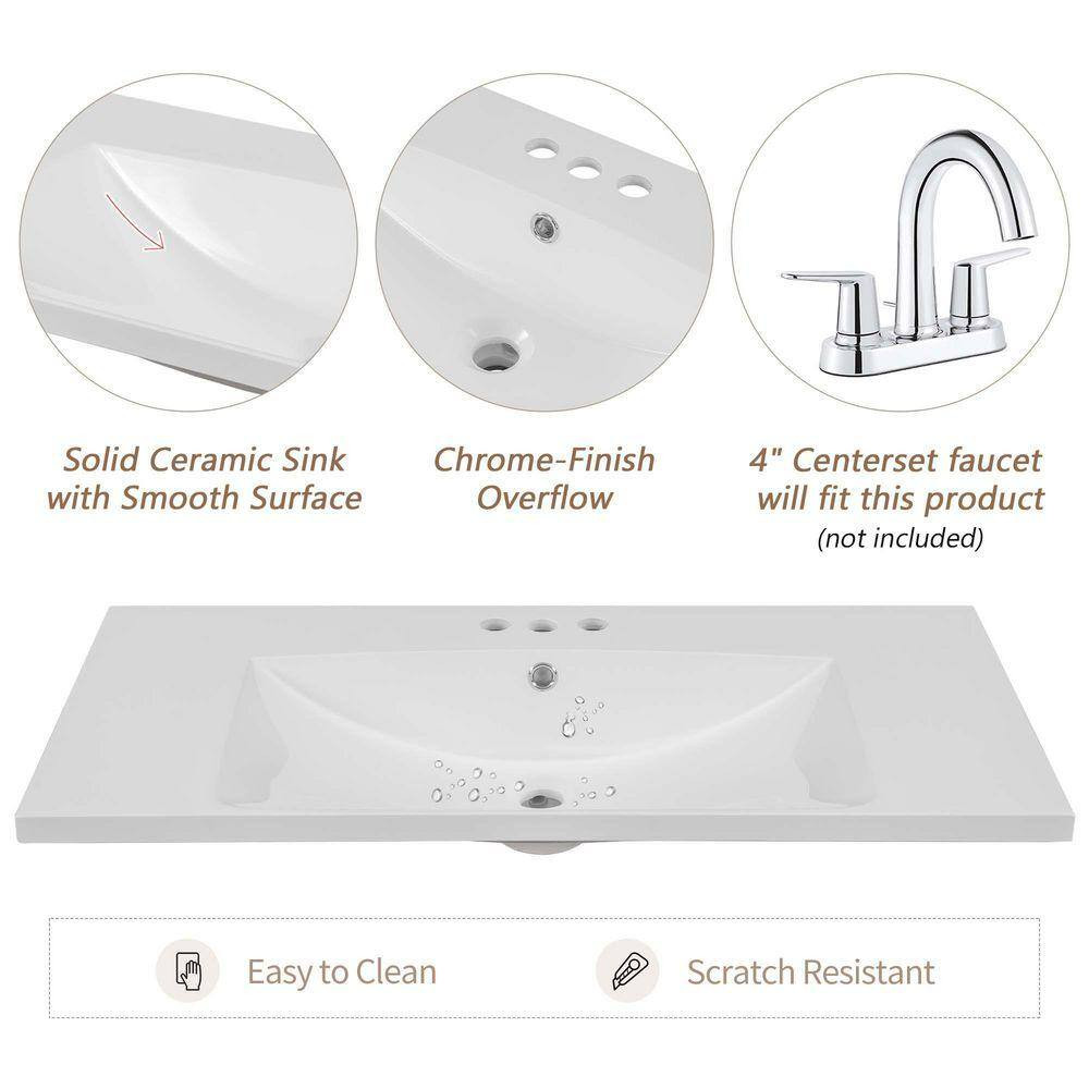 36 In. W X 18.03 In. D X 6.61 In. H Freestanding Bath Vanity Bathroom Sink in Wh