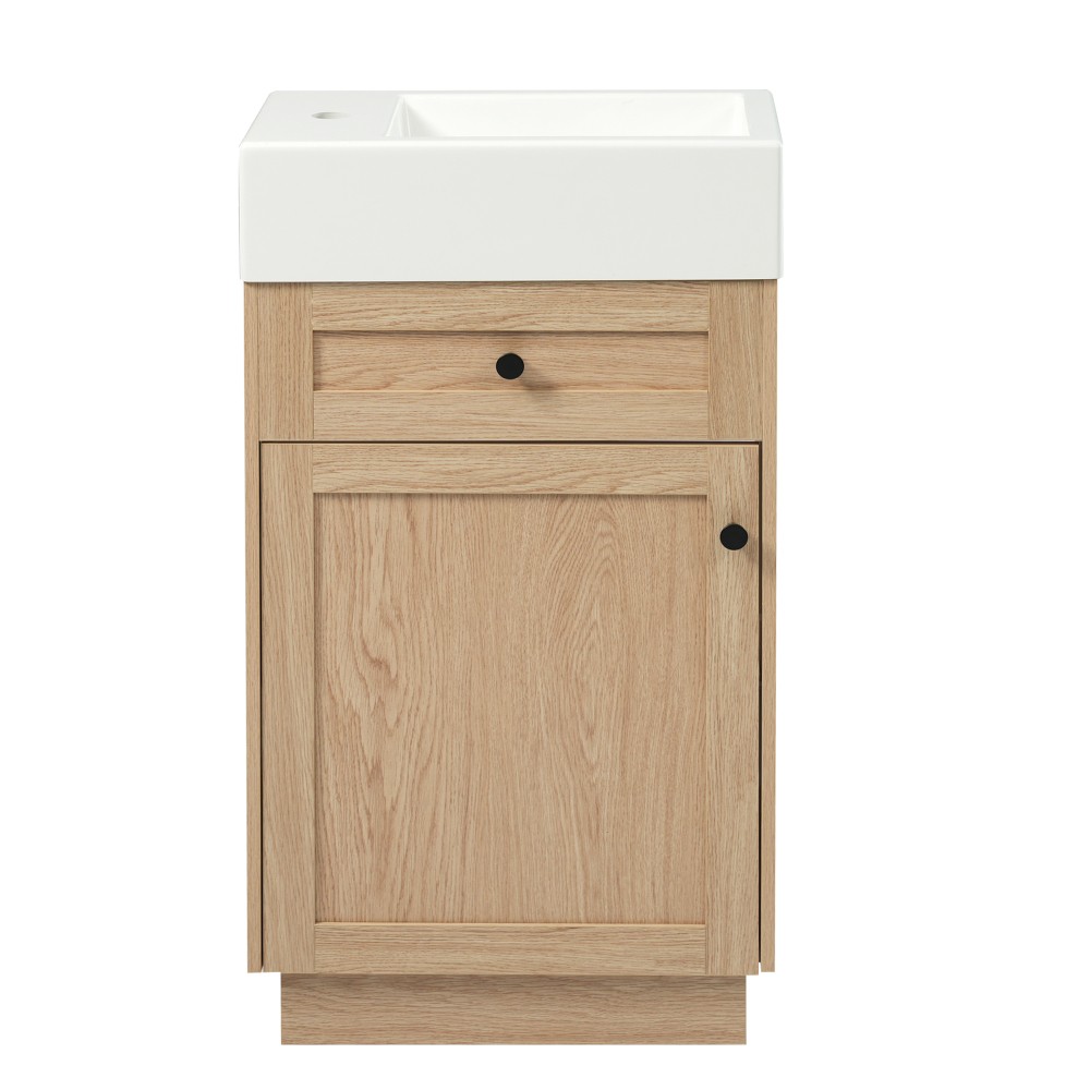 18.5 Inch Rustic Bathroom Vanity MDF Cabinet Reversible Resin Sink Adjustable