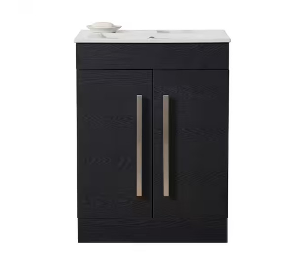 24 in. W x 16 in. D x32 in. H 2 Doors Bathroom Vanity in Black with White Cerami