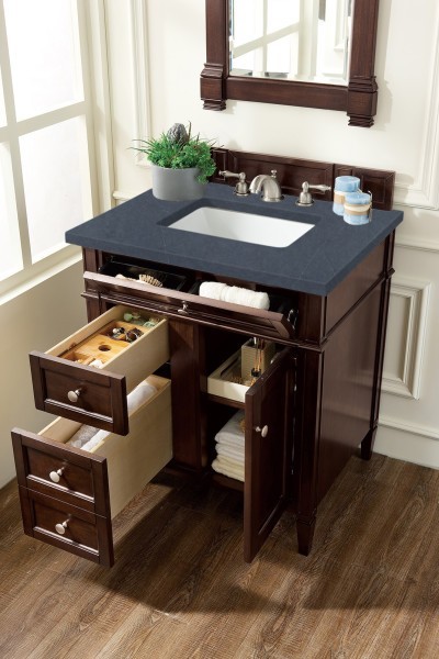 30″ James Martin Brittany 650-V30-BNM-3CSP Vanity Cabinet Charcoal Soapstone Top