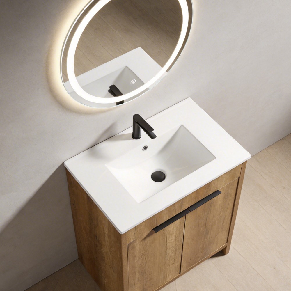 30in Vanity Bathroom with 3D Fluted Design & Integrated Sink, Free Ship