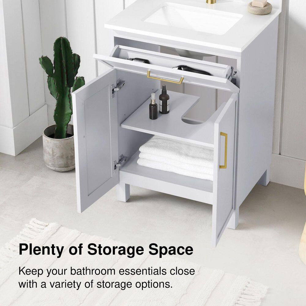 Bilston 24 In. Single Sink Freestanding Dove Gray Bath Vanity with White Enginee