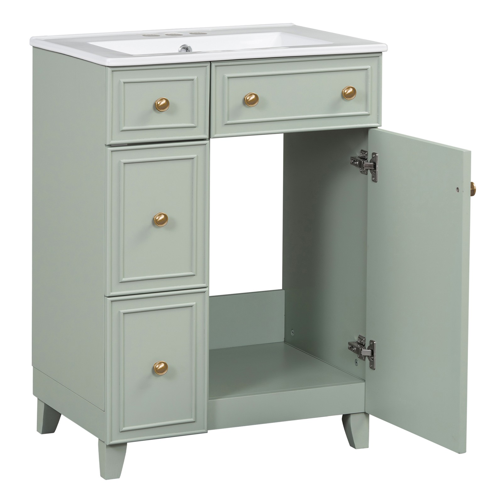 24″ Bathroom Vanity Cabinet with Ceramic Sink, 2 Drawers, 1 Door