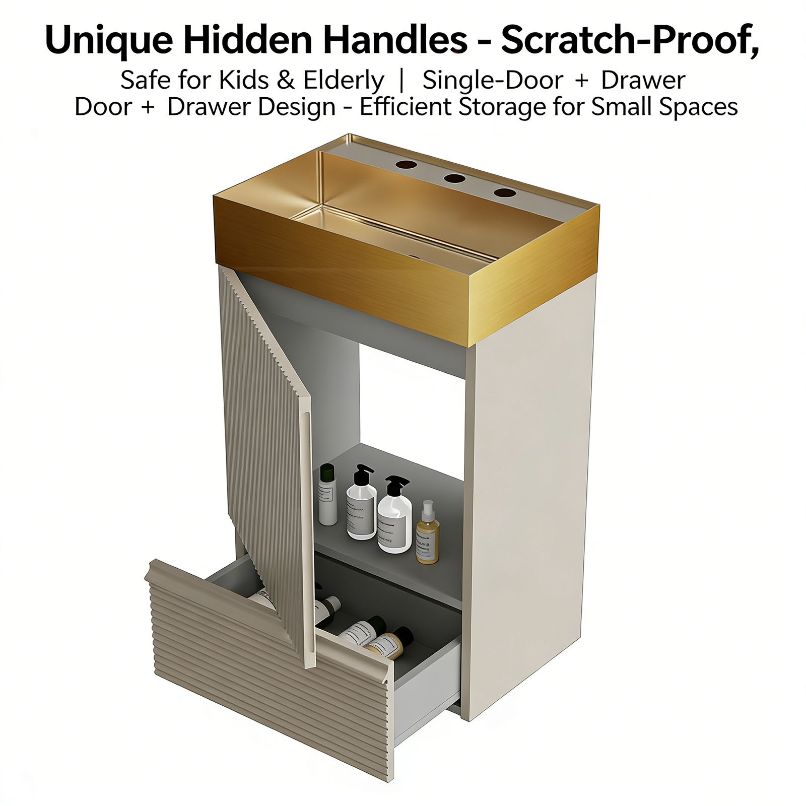 Bathroom Vanity with Sink Removable Design with Handle Features 3 Faucet Holes