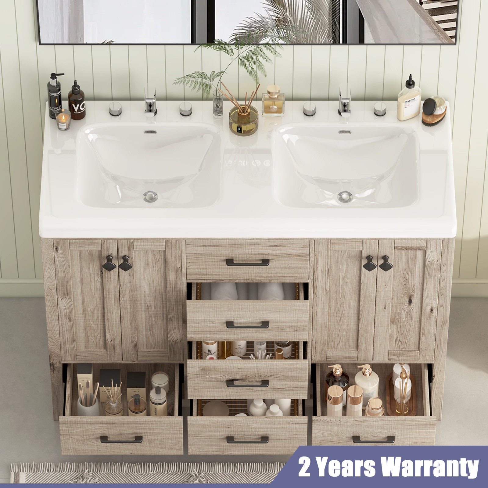 47″ Bathroom Vanity with Ceramic Sink Freestanding Storage Cabinet & 6 Drawers